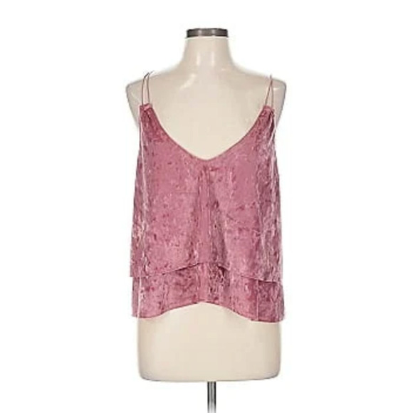 Express Tops - Express One Eleven Size XS Tank - Pink Velour Tiered Crop Spaghetti Straps